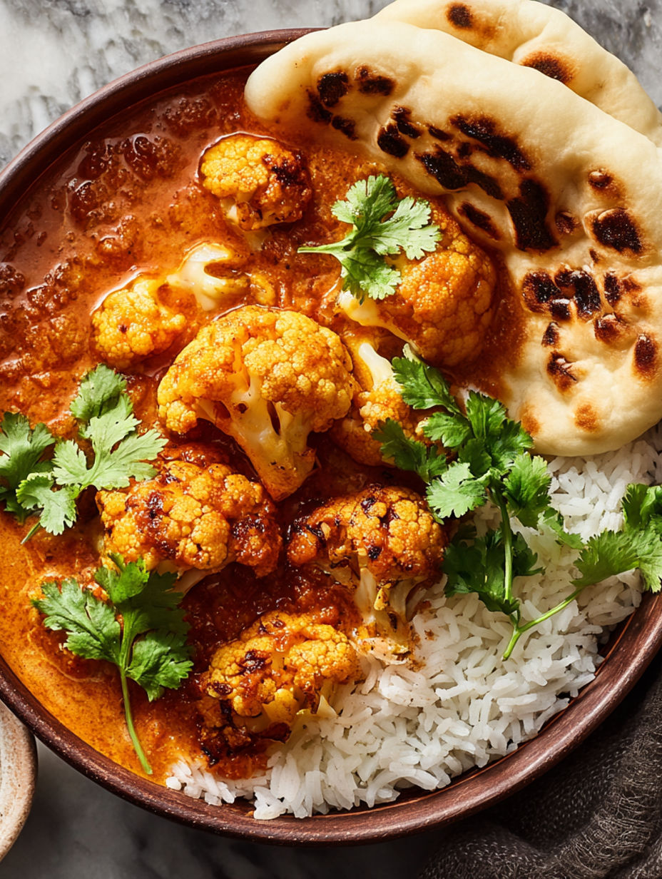 A bowl of food with cauliflower and rice.