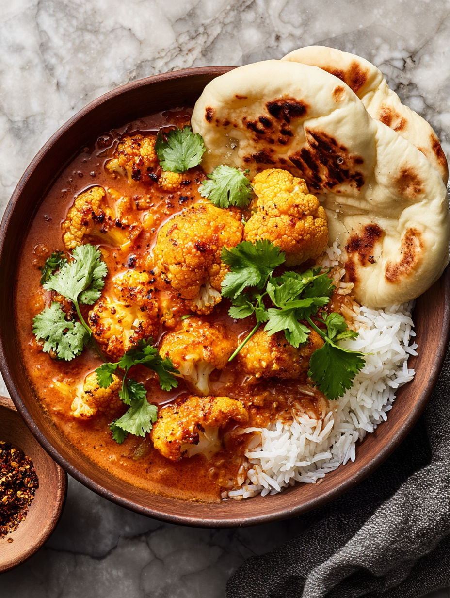 A bowl of cauliflower with butter and spices.