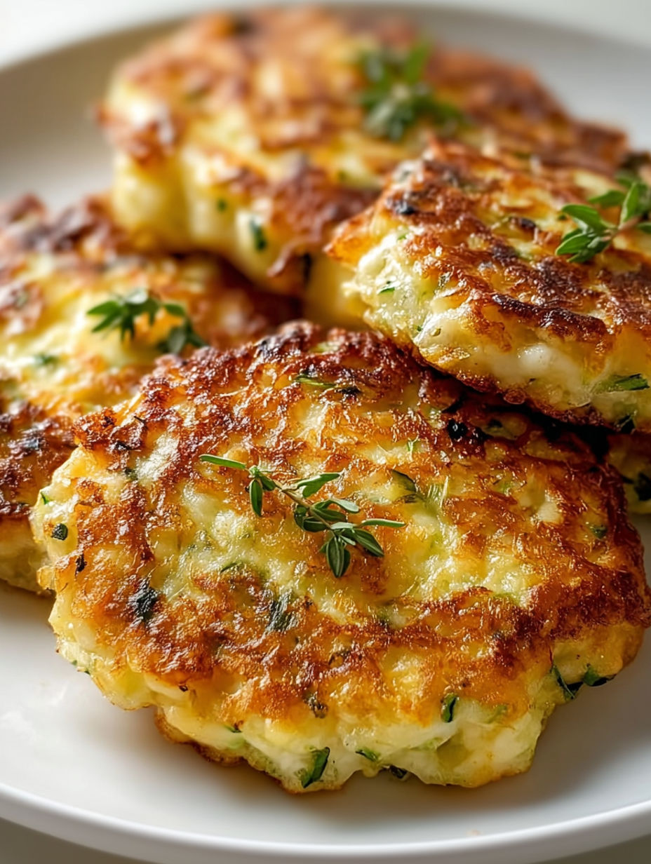 A plate of fried zucchini balls with herbs on top.