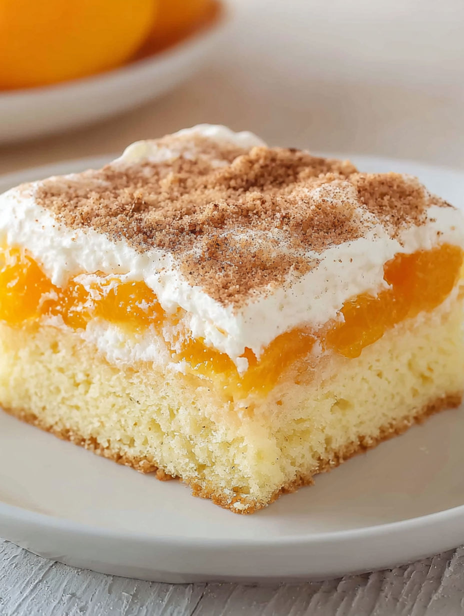 A slice of cake with white frosting and orange slices.