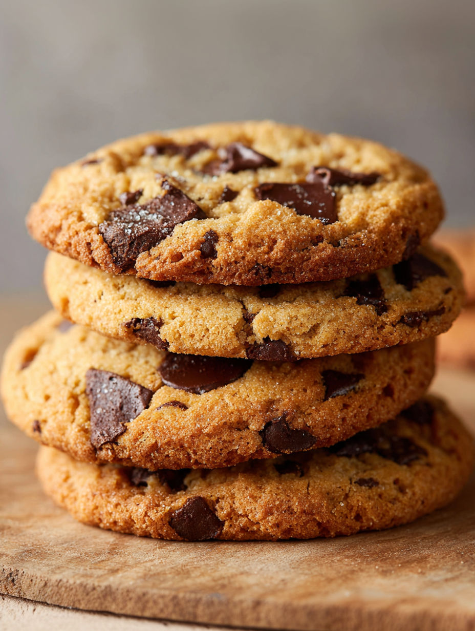 A stack of chocolate chip cookies.