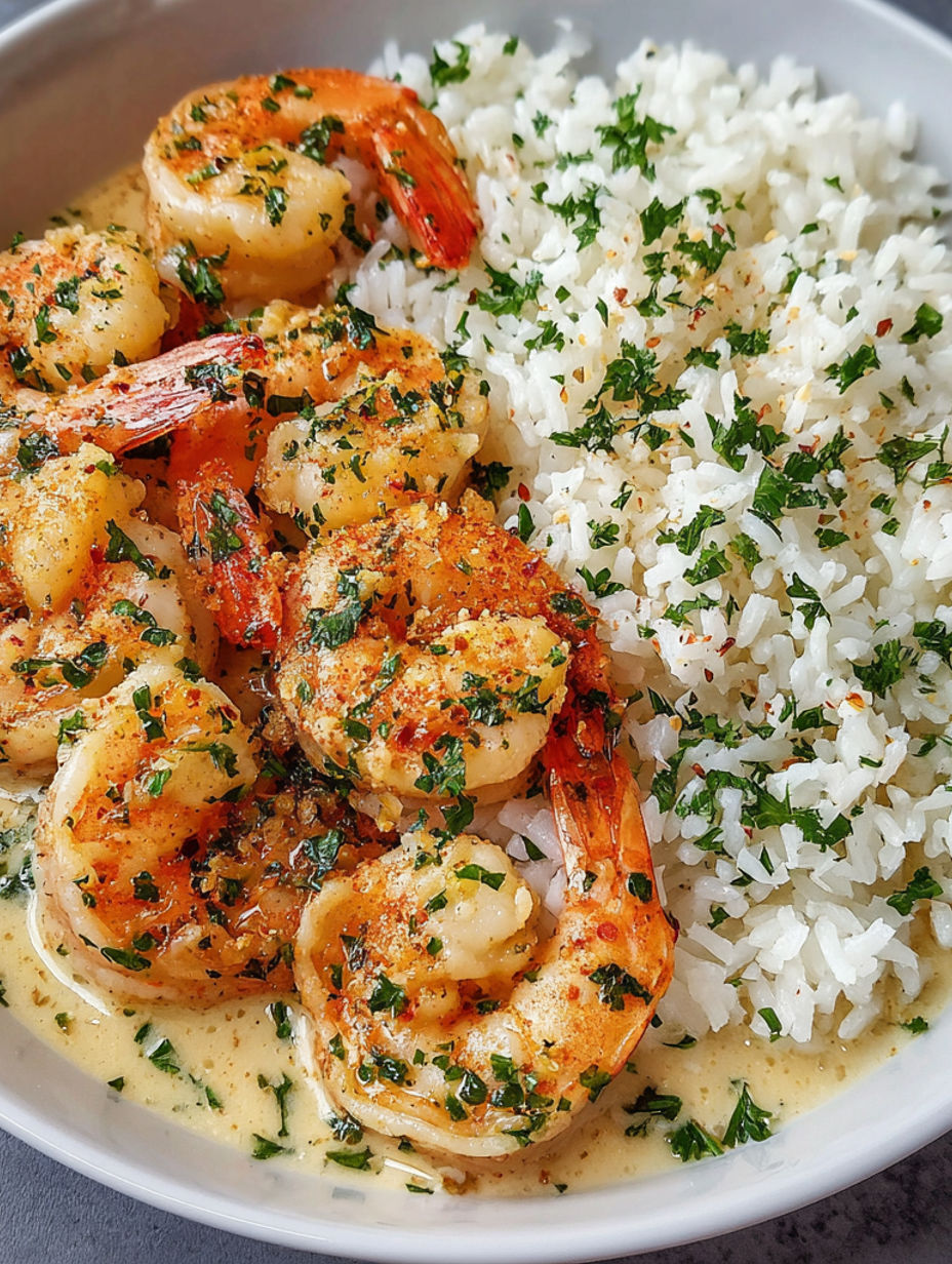 A bowl of shrimp and rice.