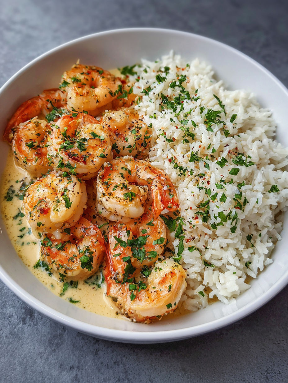 A bowl of shrimp and rice.