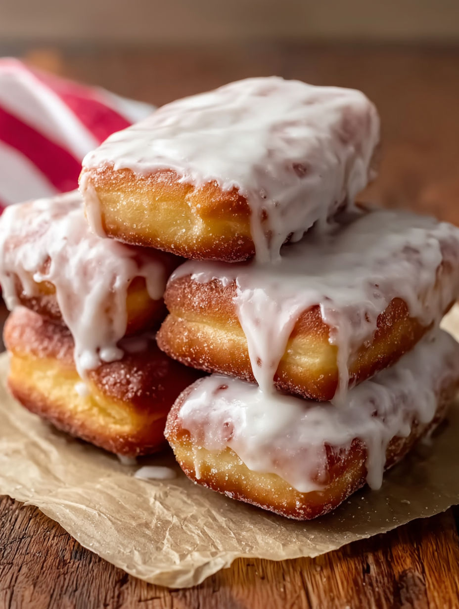 A stack of homemade maple bar donuts.