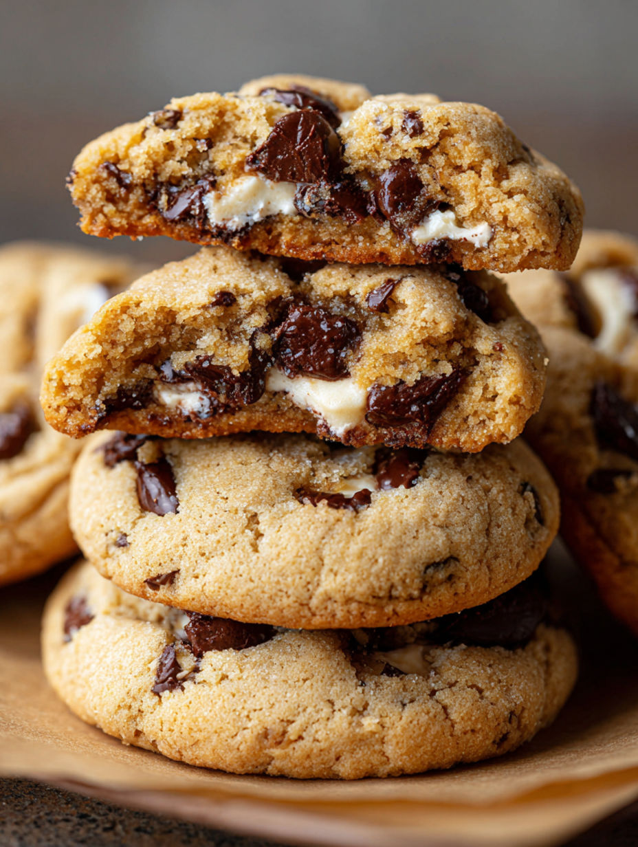 A stack of chocolate cookies with white frosting.
