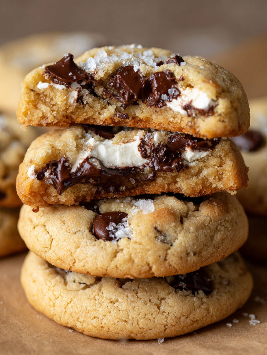 A stack of chocolate cookies with white cream.