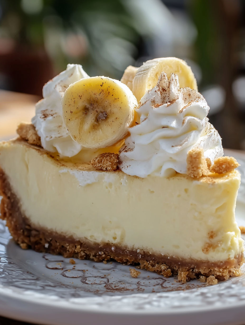 A slice of creamier banana cheesecake.
