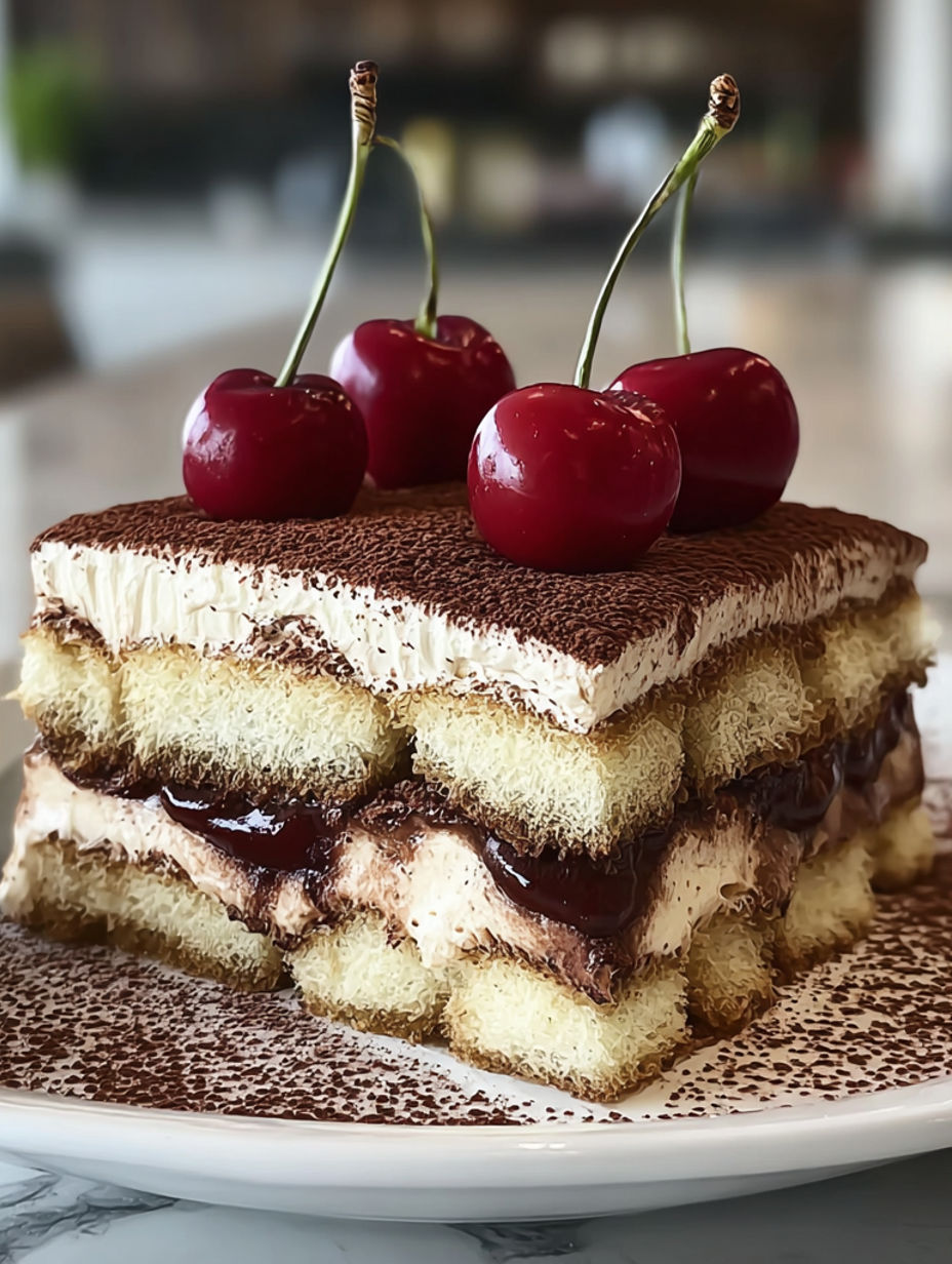 A slice of Italian cherry tiramisu.