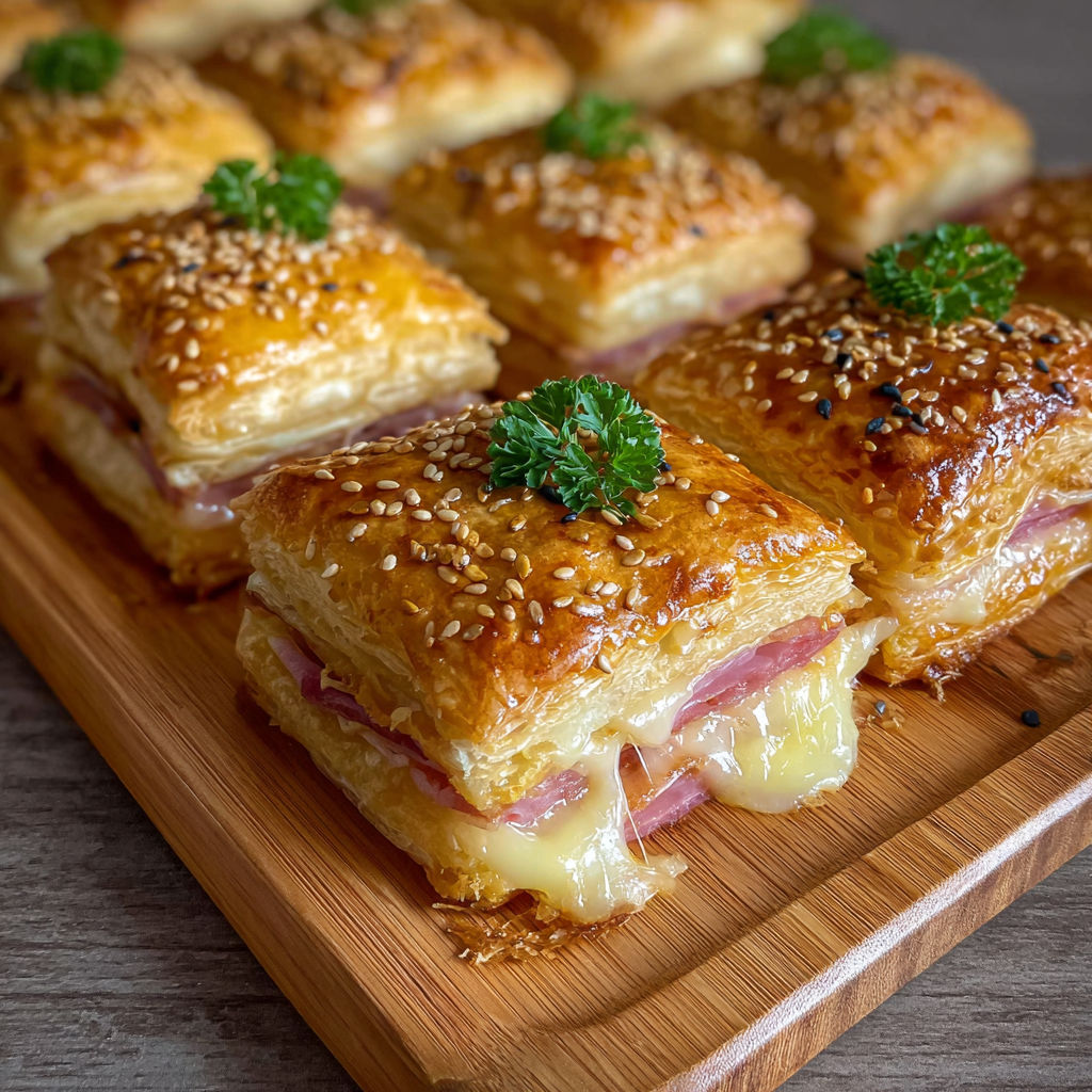 A wooden tray with a variety of sandwiches.
