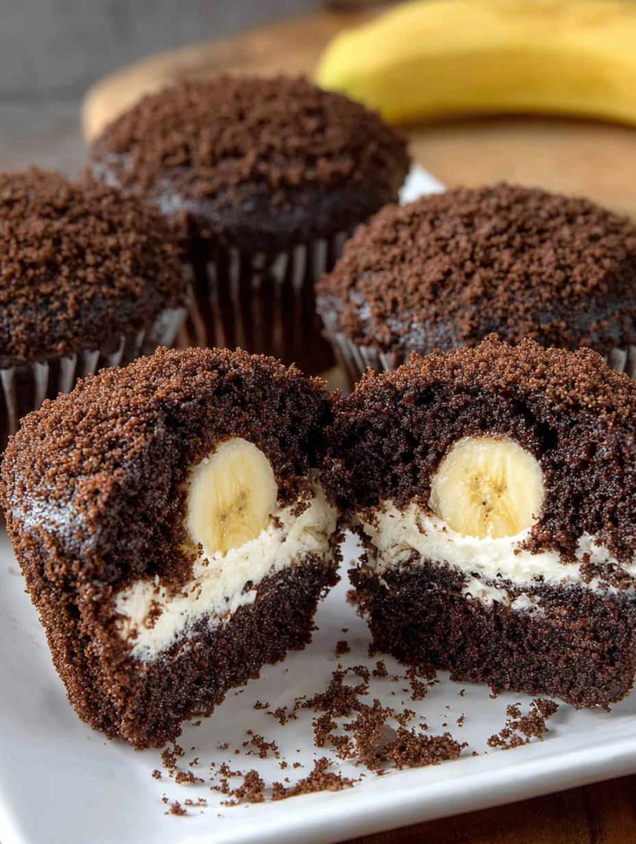 Two muffins with bananas in them.