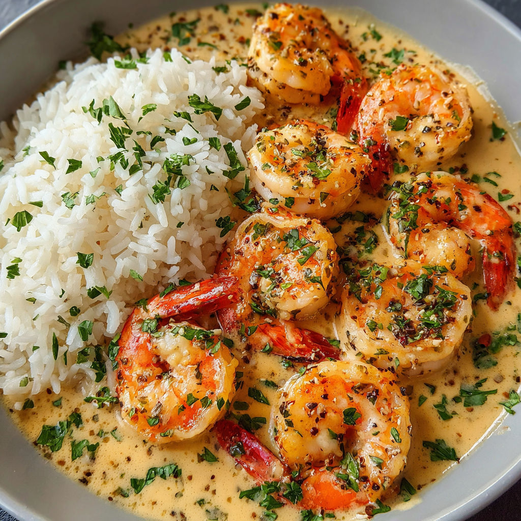 A bowl of shrimp and rice.