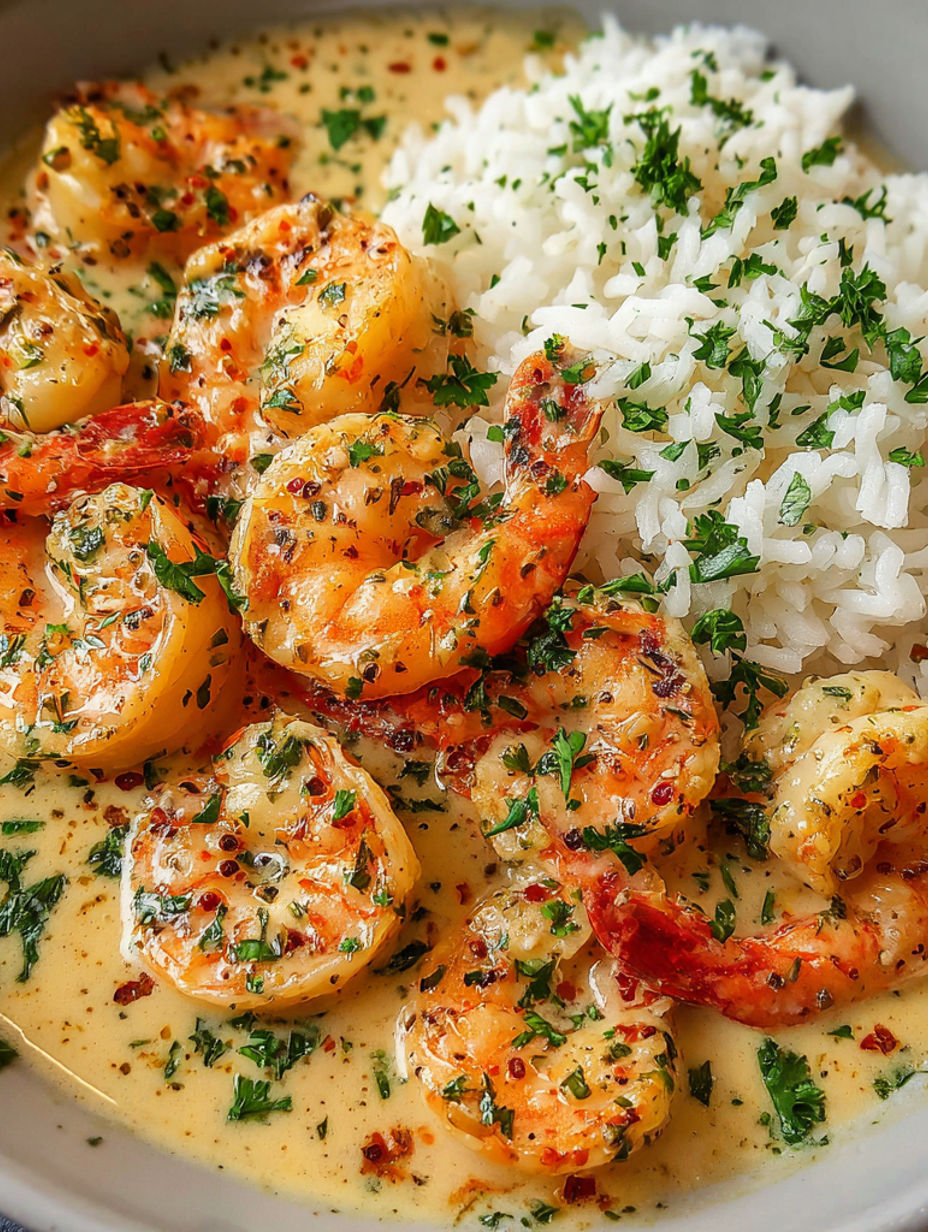 A bowl of shrimp and rice.