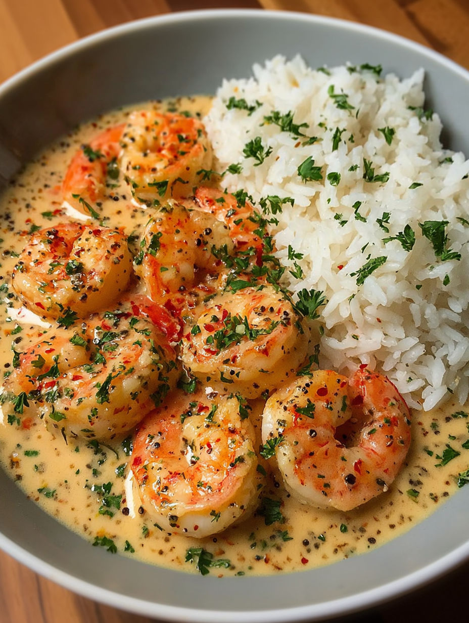 A bowl of shrimp and rice.