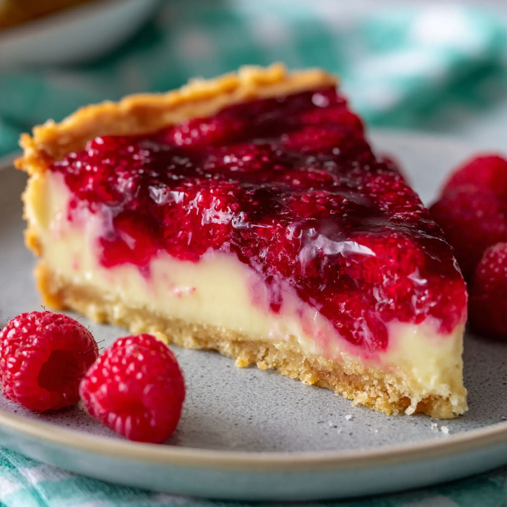 A slice of berry cheesecake on a plate.