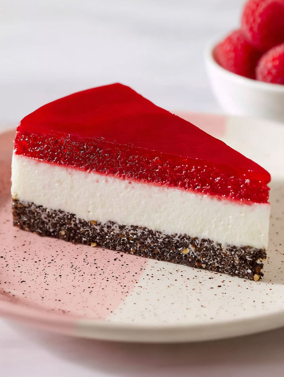 A slice of red and white cake.