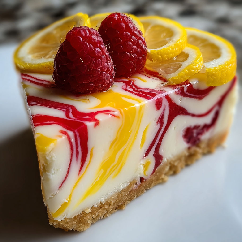 A slice of cheesecake with a lemon wedge on top.