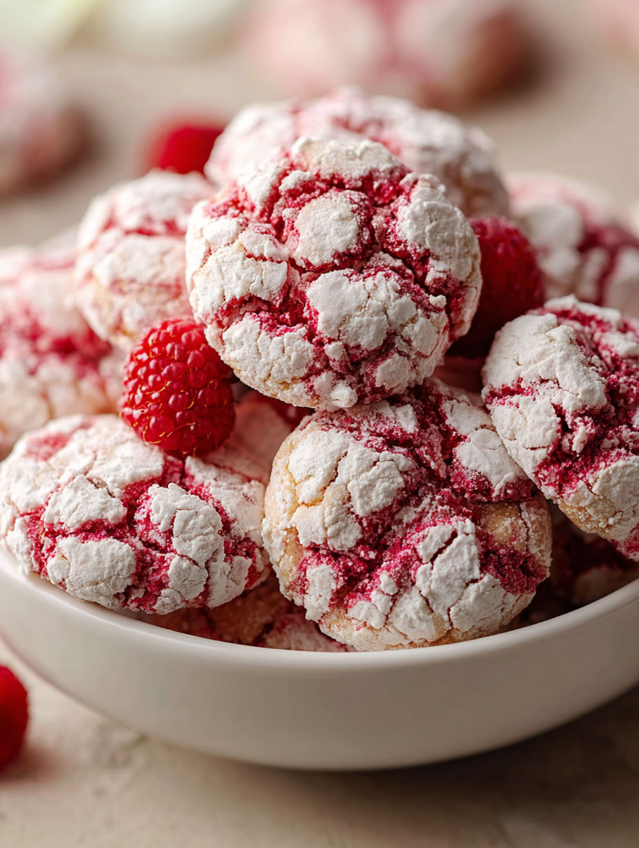 A bowl of red and white cookies.