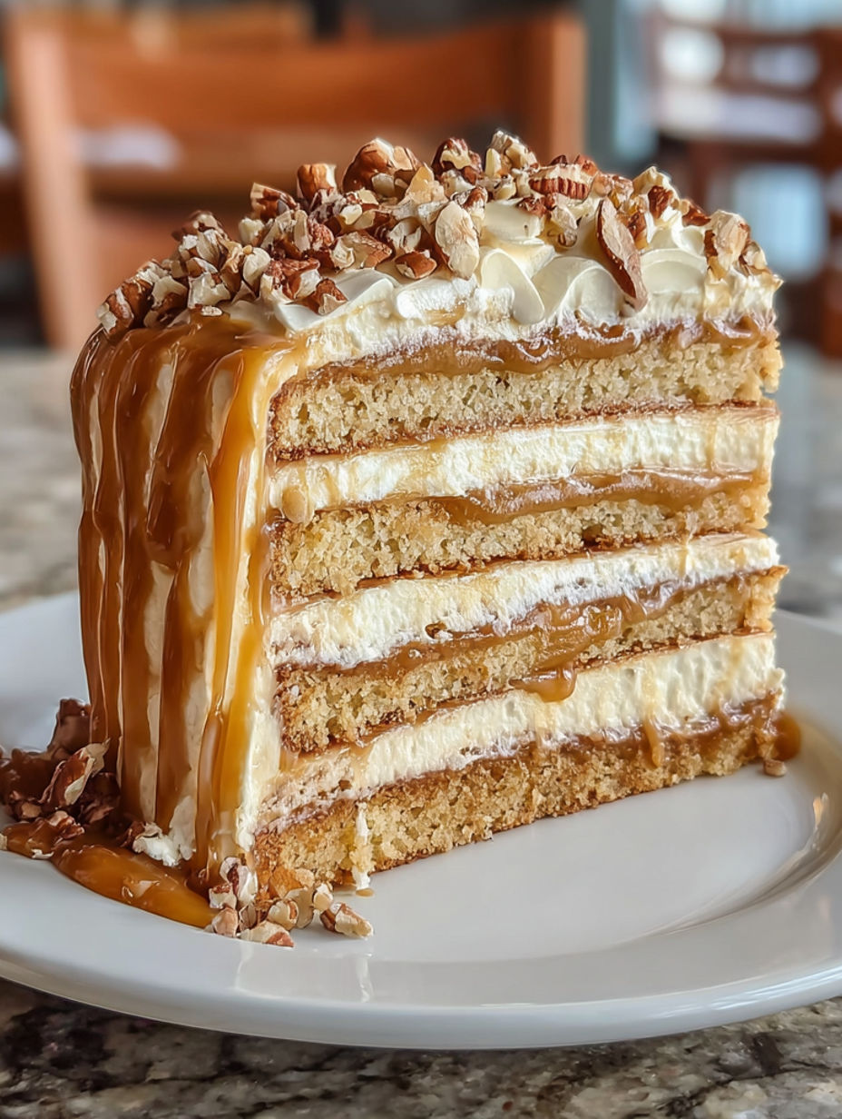 A slice of caramel crunch cake.