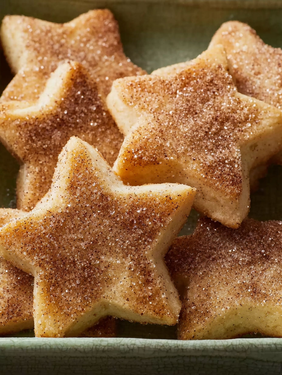 A plate of sugar coated star shaped cookies.