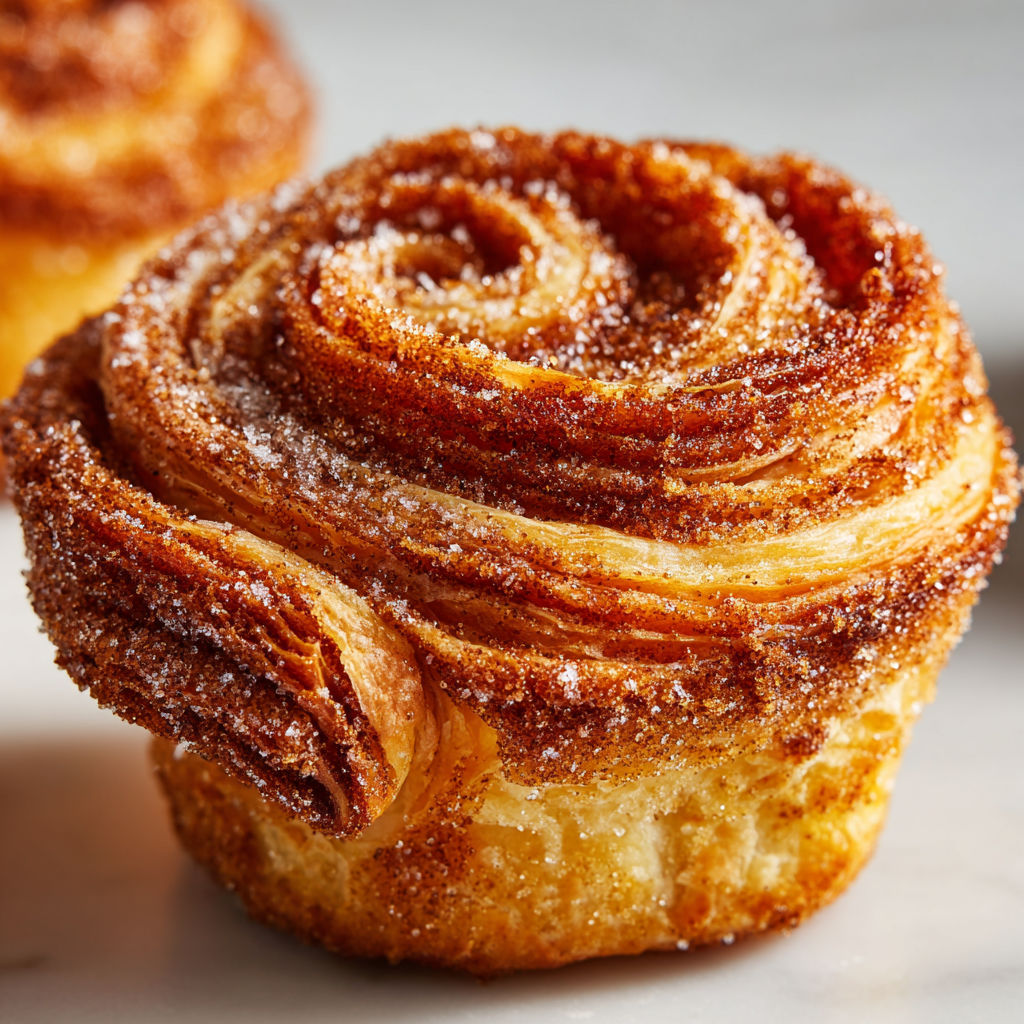 A churro cruffin with sugar on top.