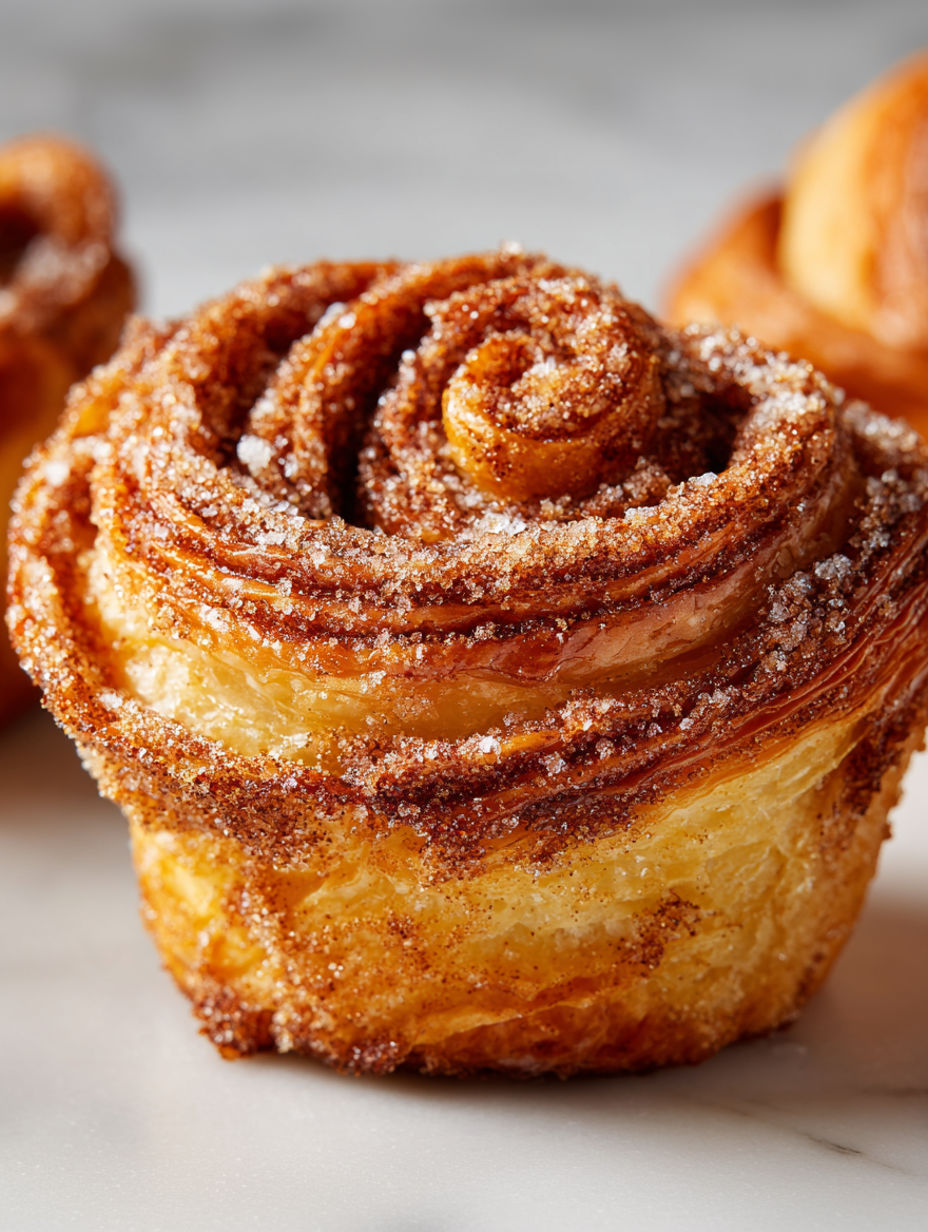 Churro cruffins with sugar on top.