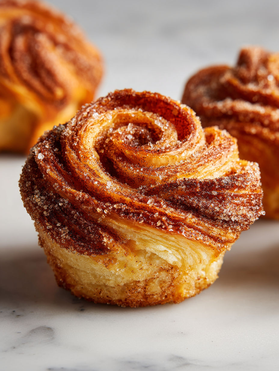 Churro cupcake with sugar sprinkled on top.