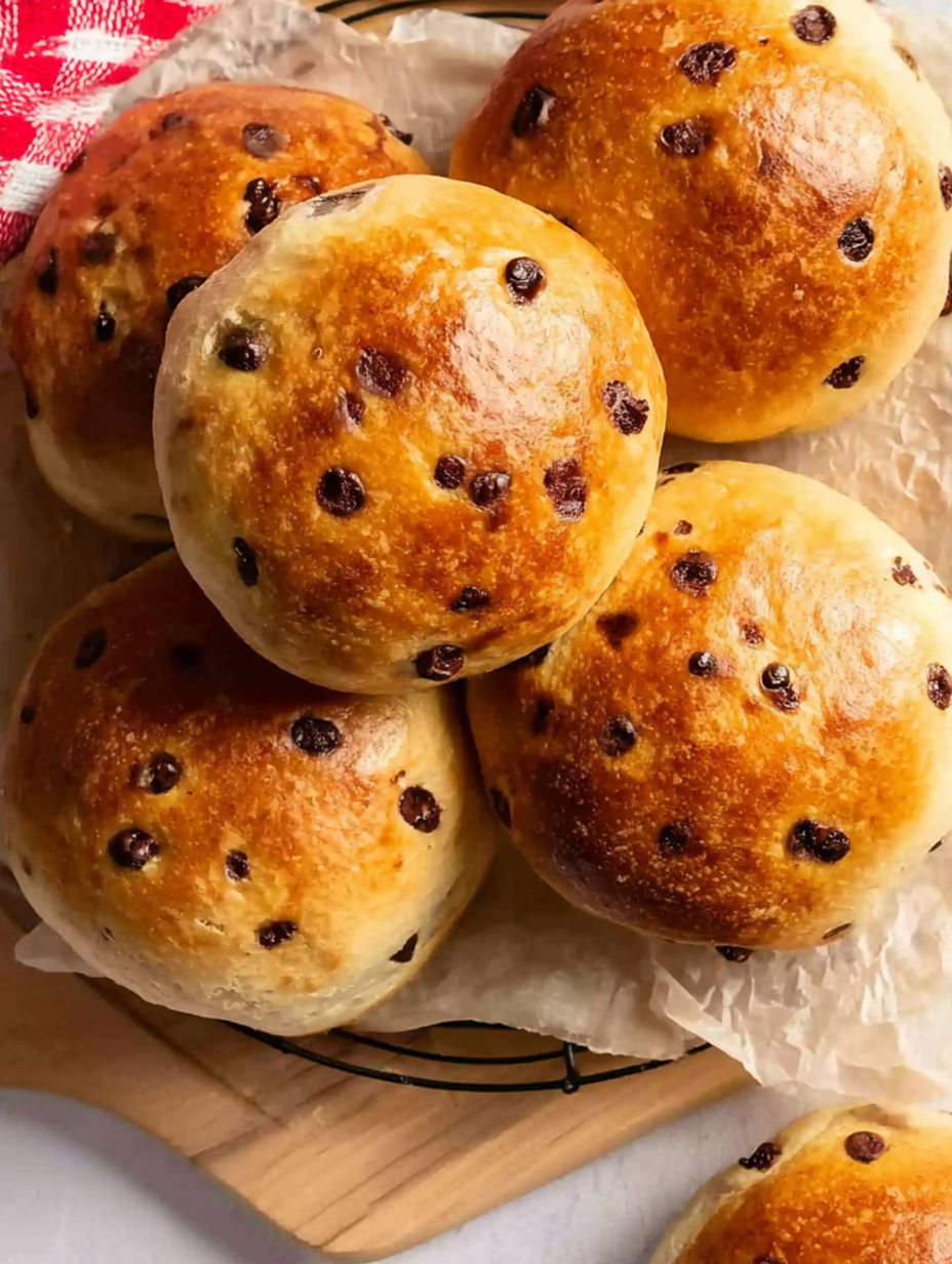 A plate of bread with chocolate chips.