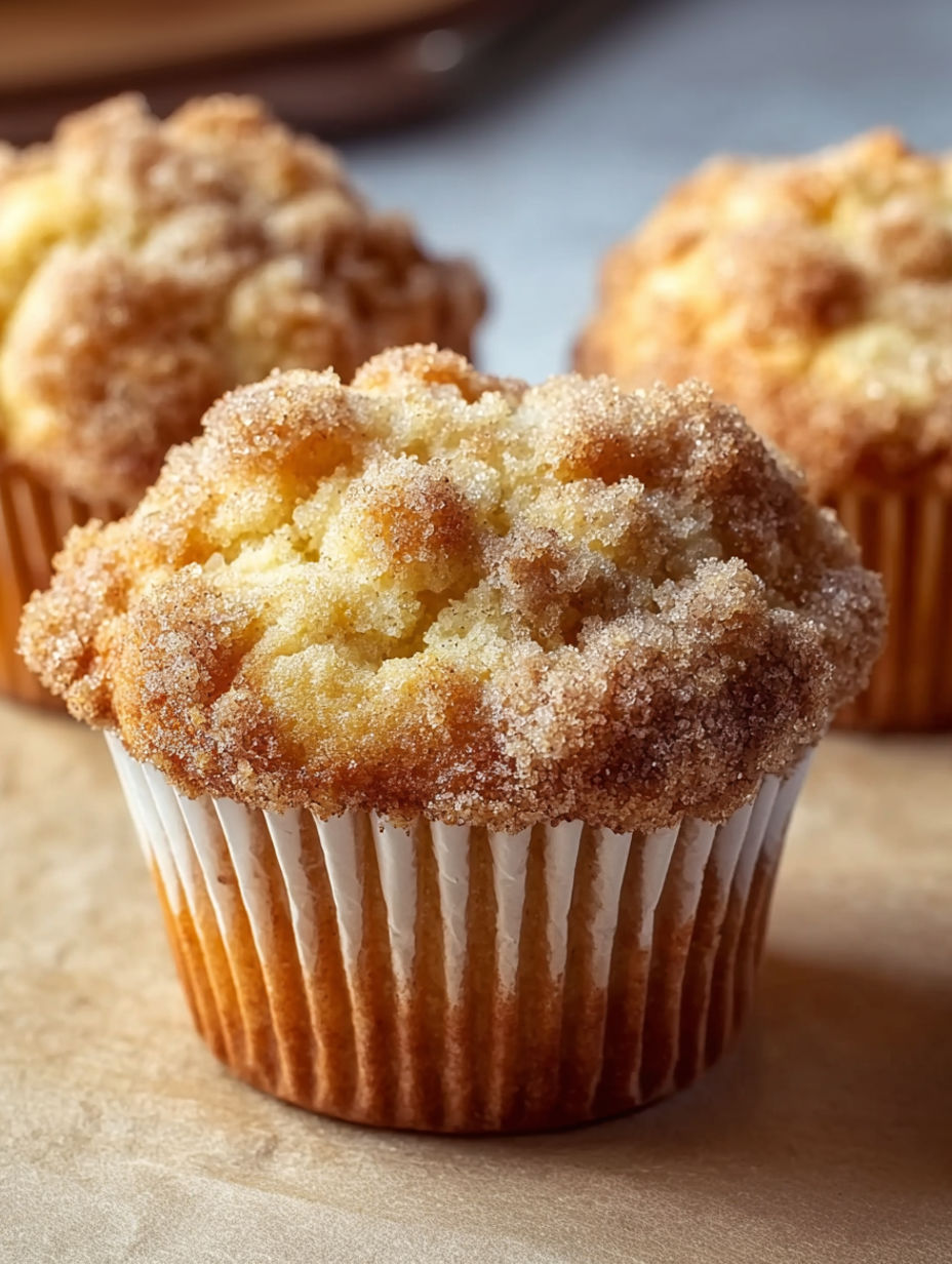 Two muffins with a brown sugar topping.