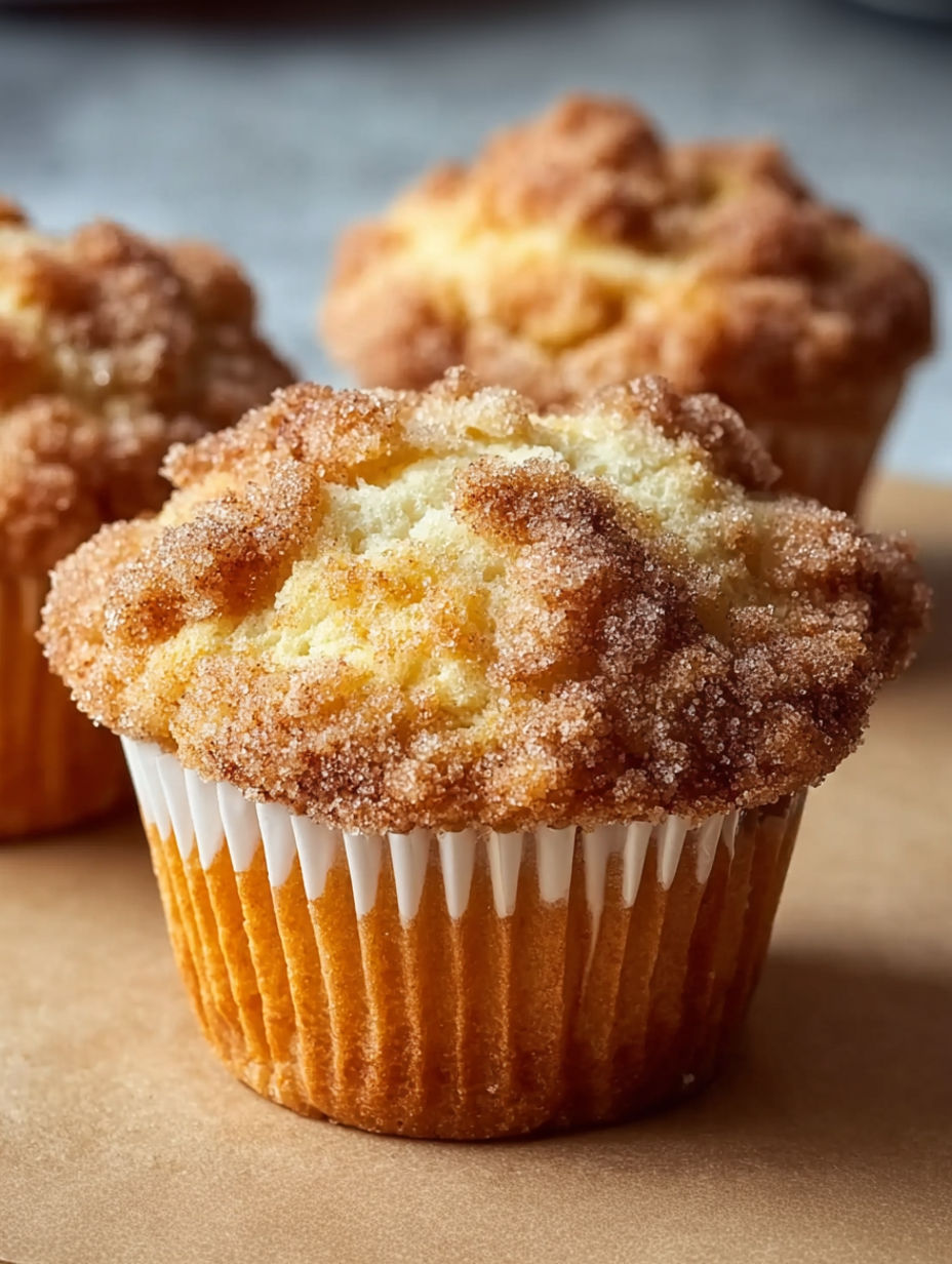 Three muffins with a brown sugar topping.