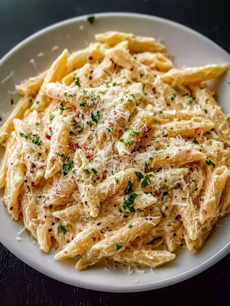 A bowl of pasta with cheese and red pepper.
