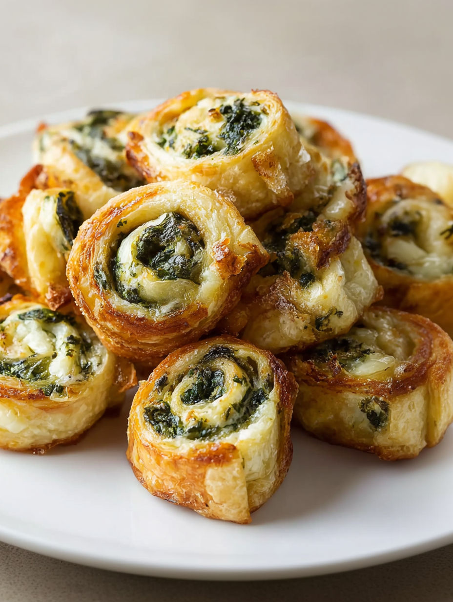 A plate of spinach pinwheels.