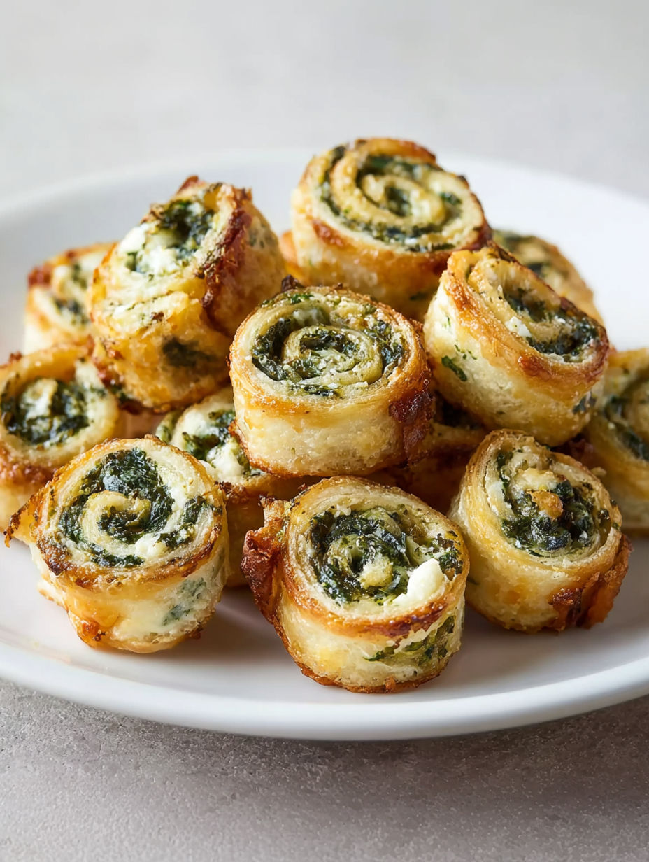 A plate of spinach pinwheels.
