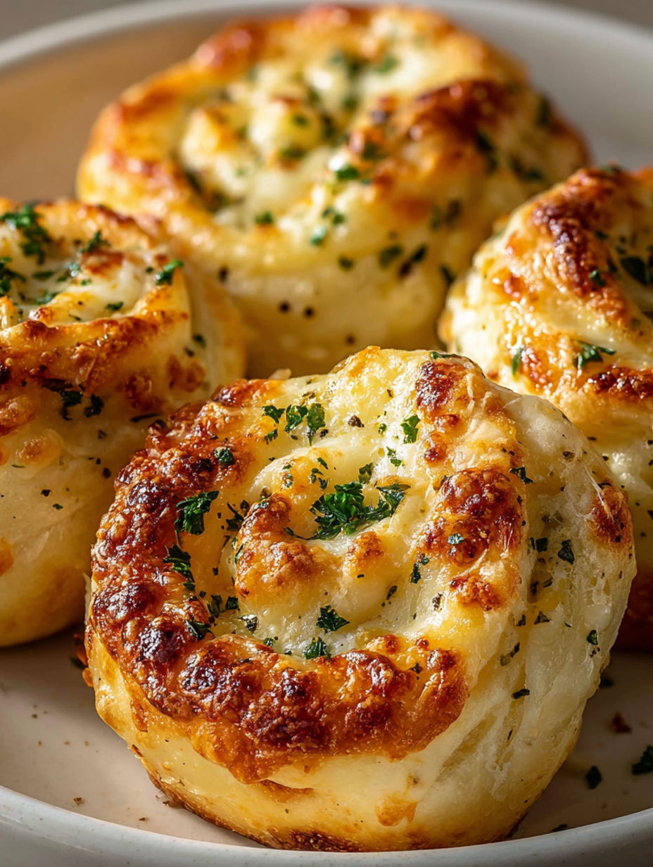 A plate of knoblauch-käse-rollen.