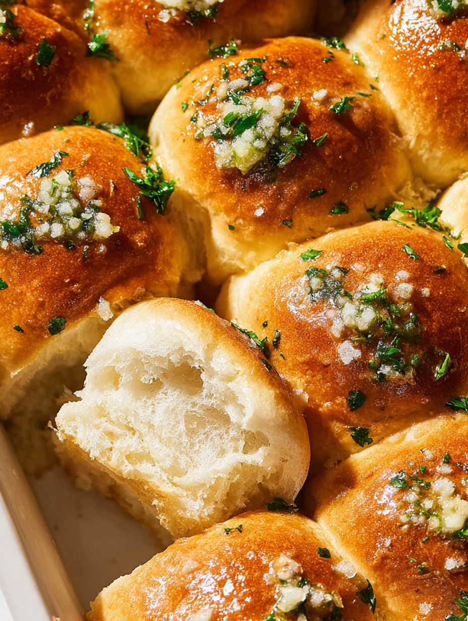 Garlic bread rolls in a pan.