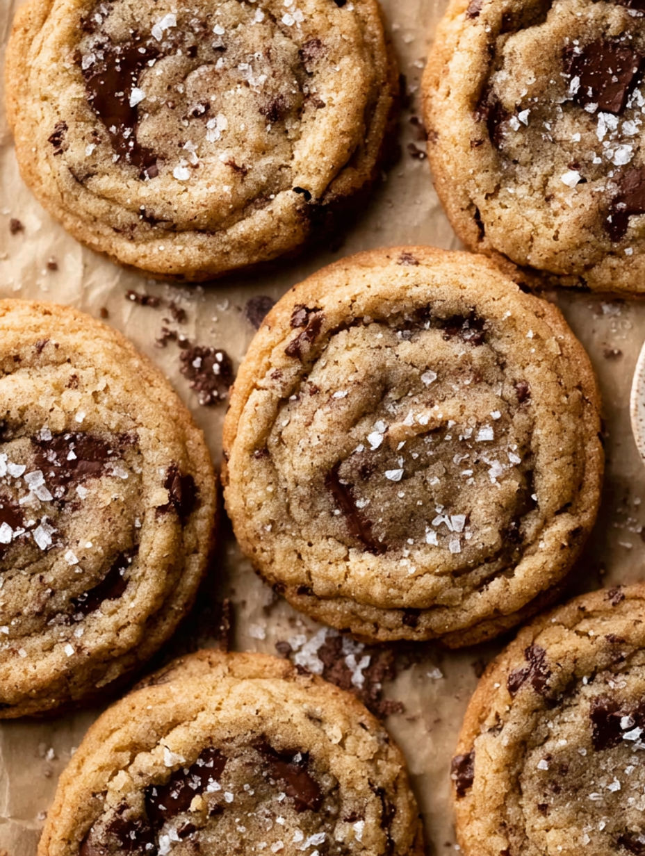 A close up of a chocolate chip cookie.