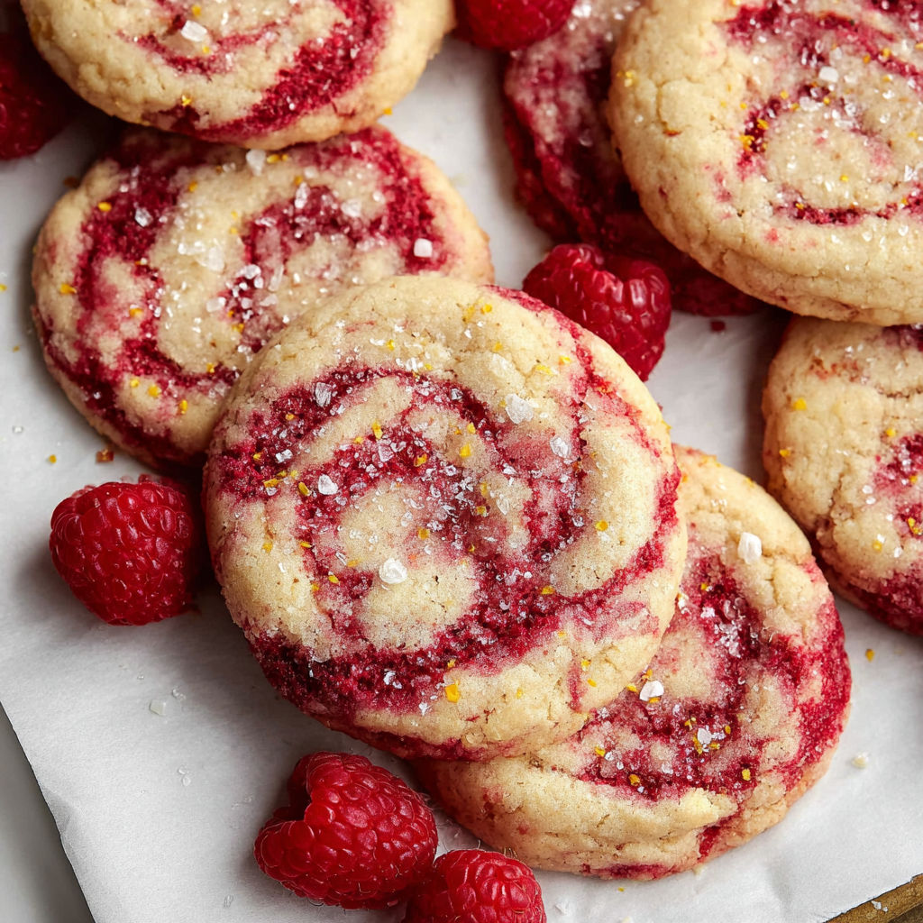 A plate of cookies with raspberries on top.