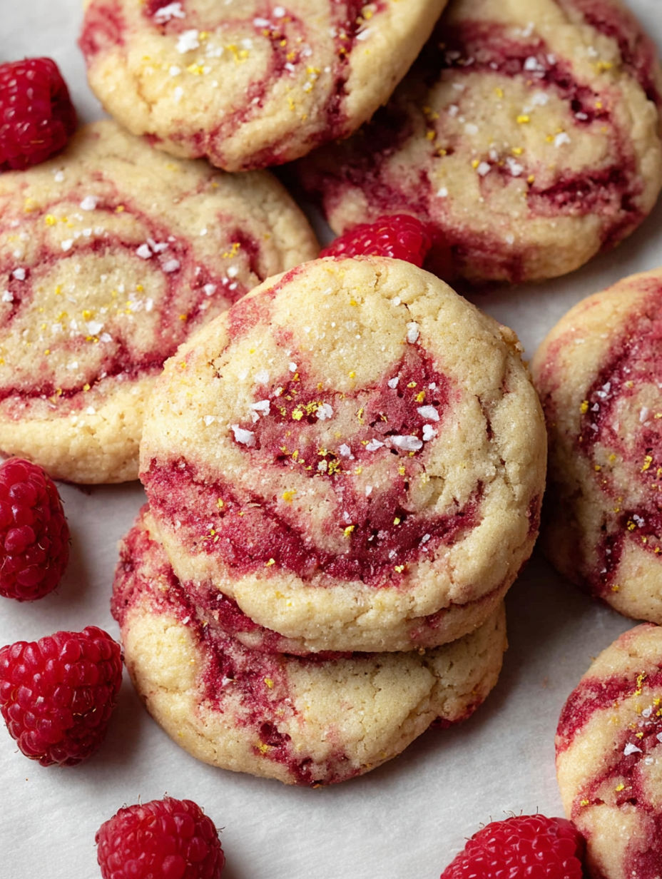 A stack of cookies with a raspberry on top.