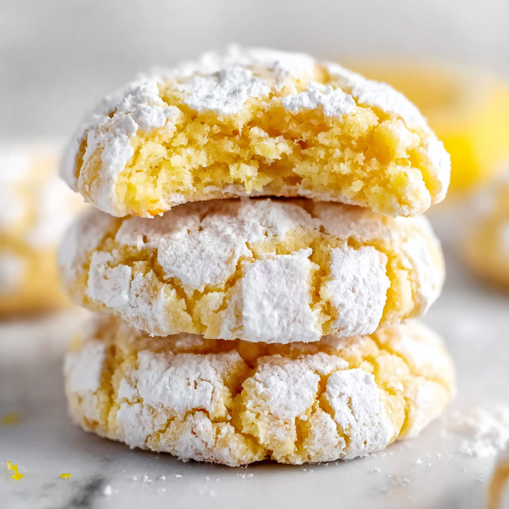 A stack of lemon crinkle cookies.
