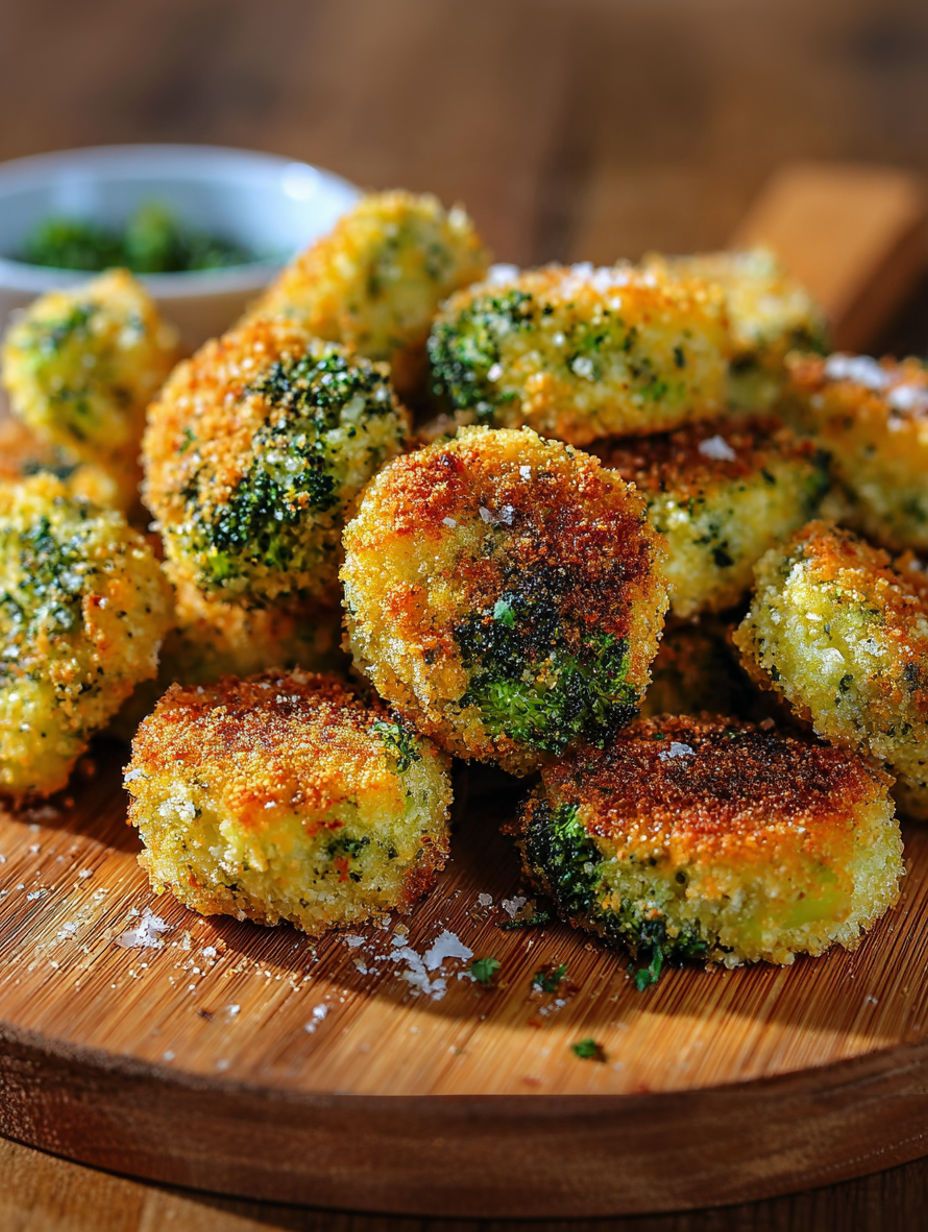 A plate of knusprige brokkoli-käse-nuggets.