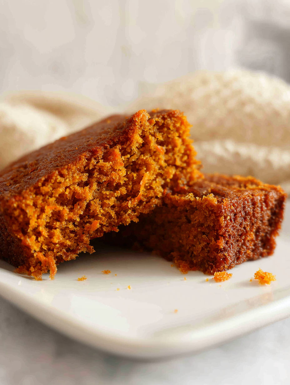 A slice of flourless oatmeal carrot cake.