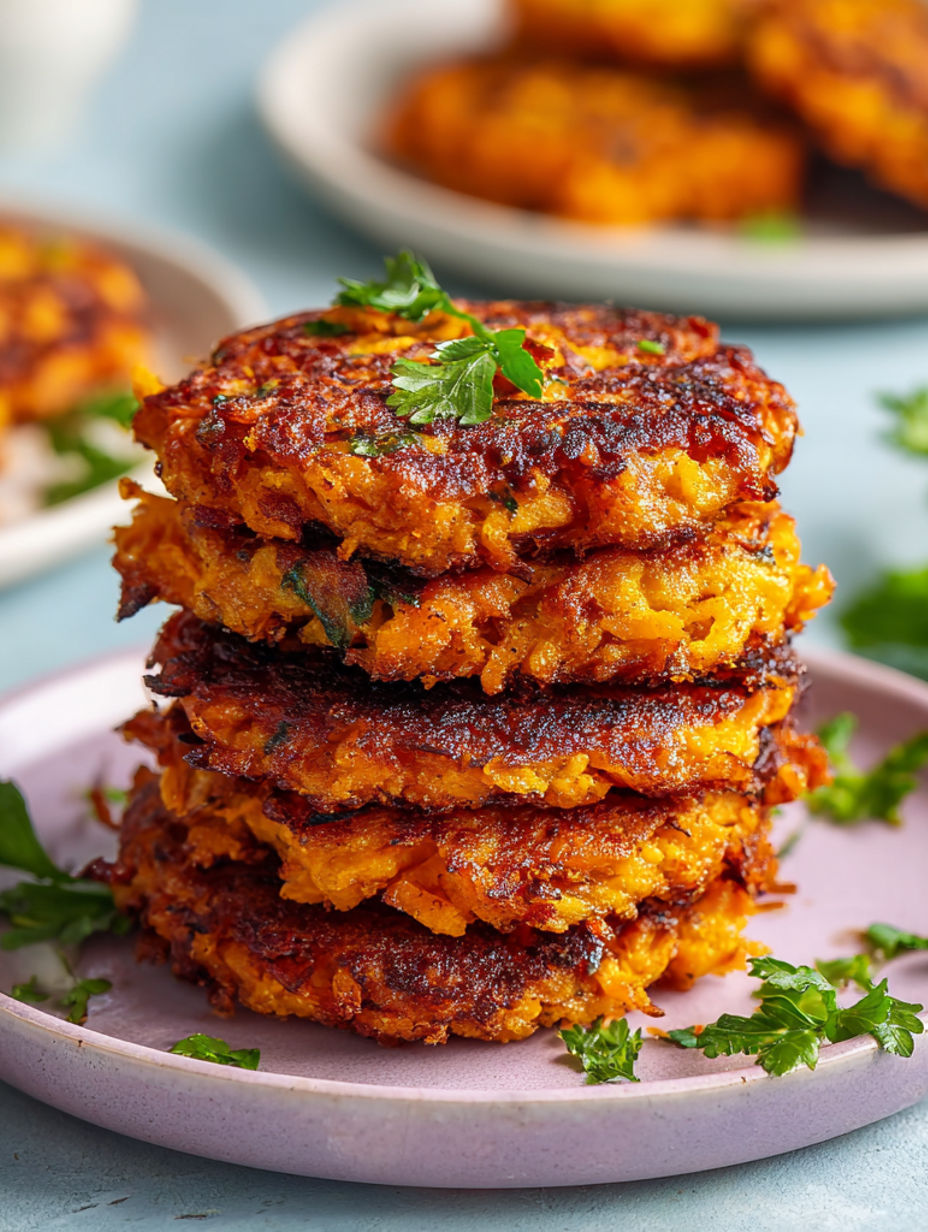 A stack of hearty sweet potato hash browns.