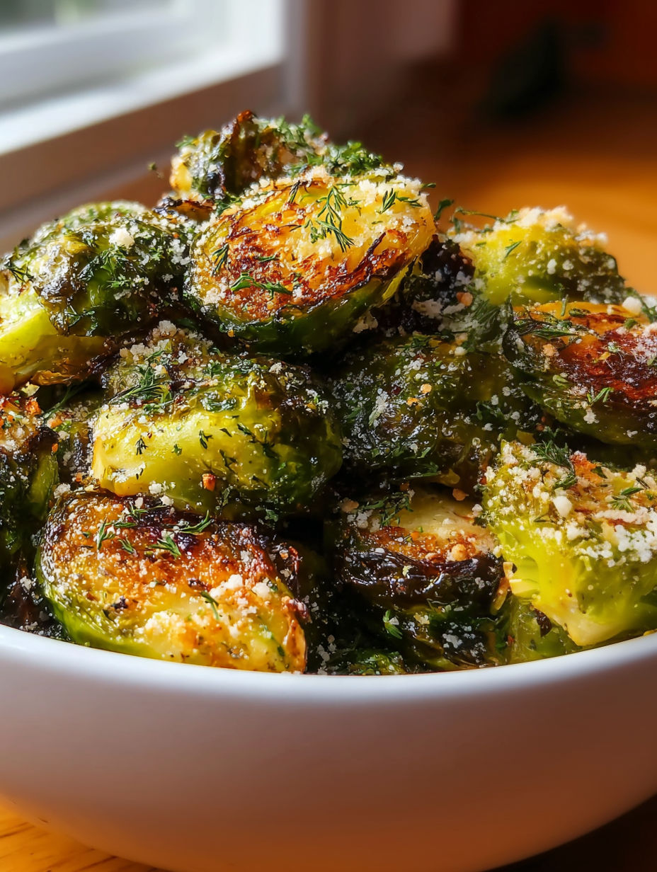 A bowl of roasted brussel sprouts.