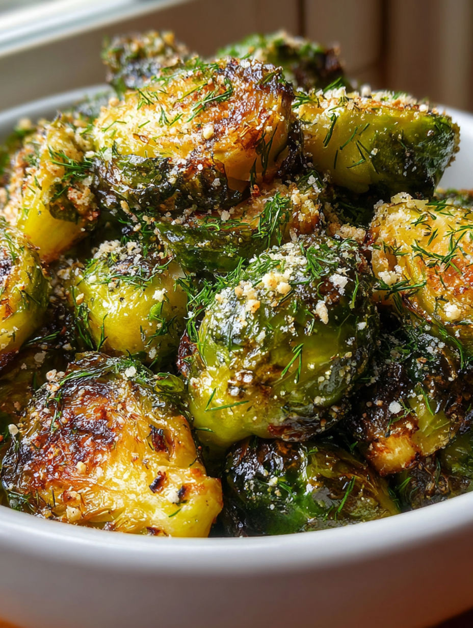 A bowl of roasted brussel sprouts.