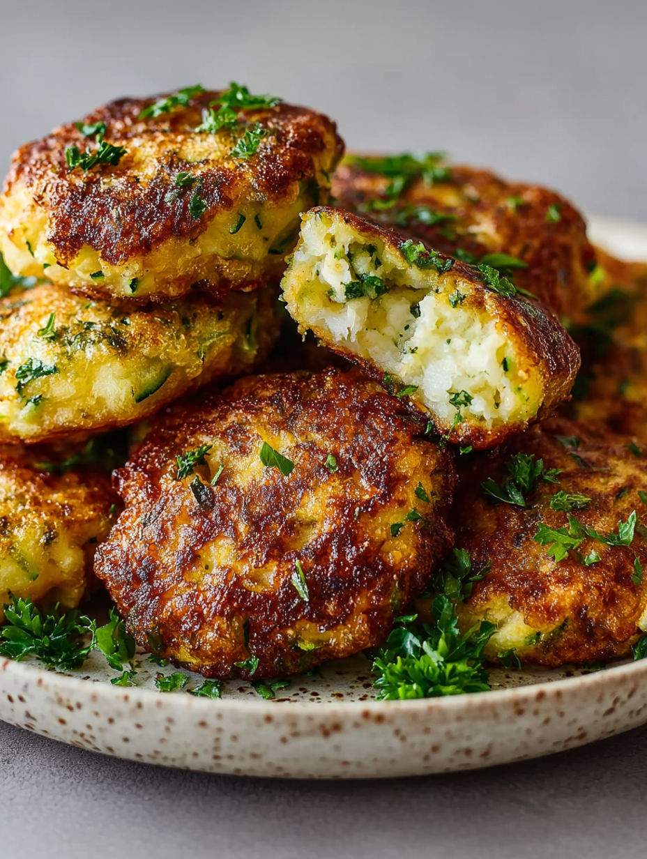 A plate of fried zucchini balls with feta cheese.