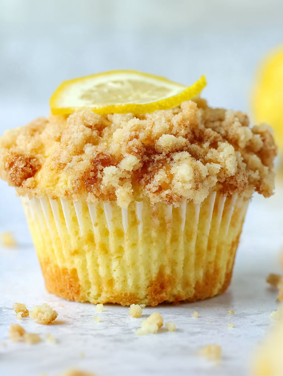 A cupcake with a lemon wedge on top.