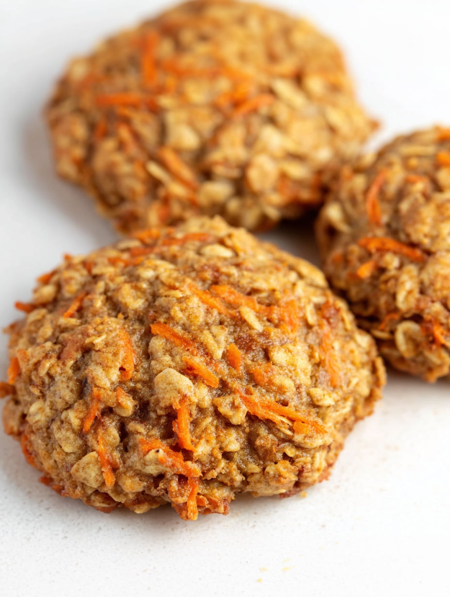 Three cookies with carrots and oats.