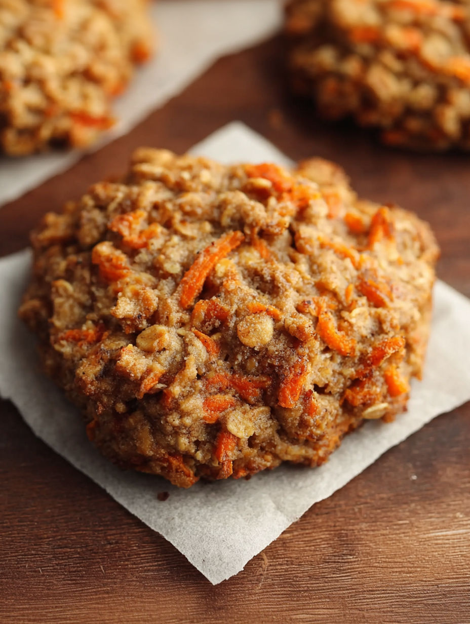 A close up of a carrot cake oatmeal cookie.