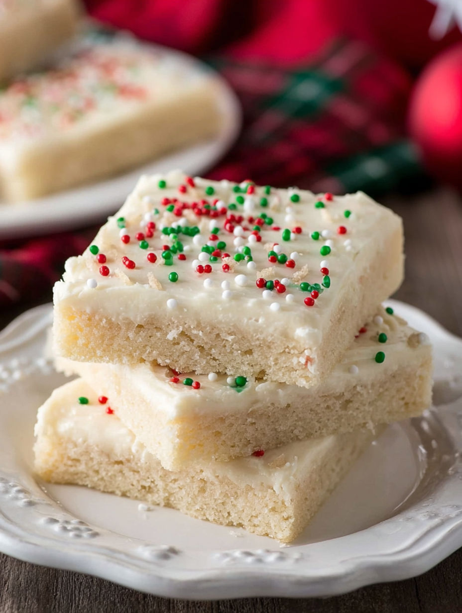 A plate of Christmas sugar cookie bars.