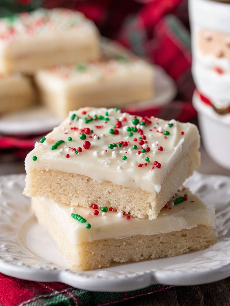 A plate of Christmas sugar cookie bars.