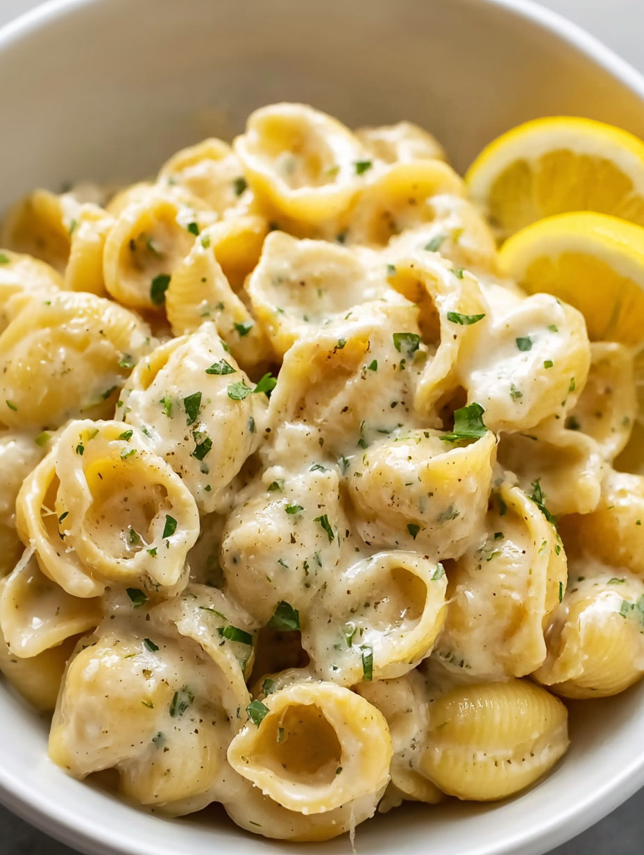 A bowl of garlic butter pasta.